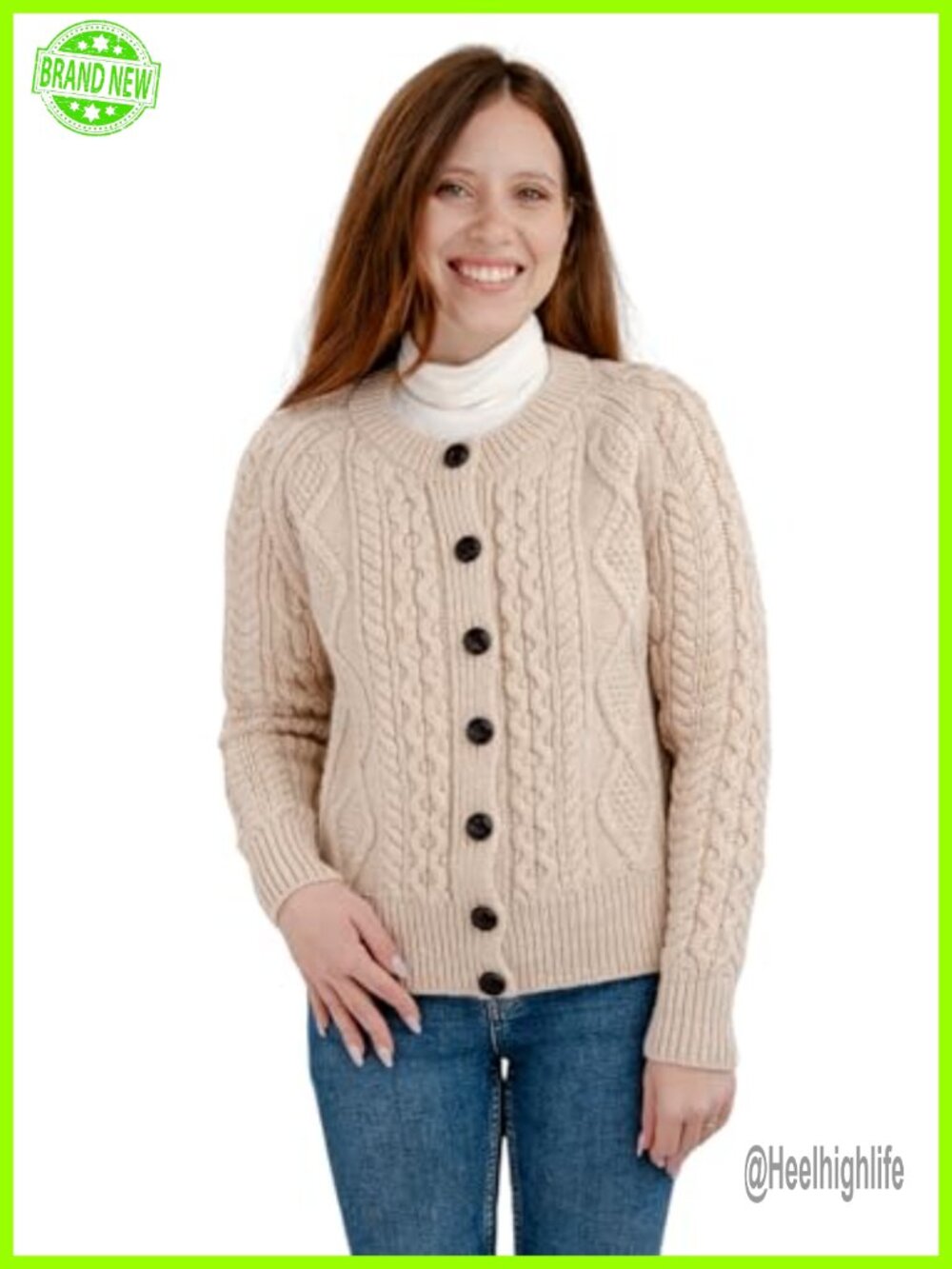 Merino Wool Cable Knit Cardigan Sweater Made in Ireland